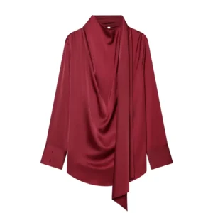 Tie-Neck Satin Blouse - Burgundy