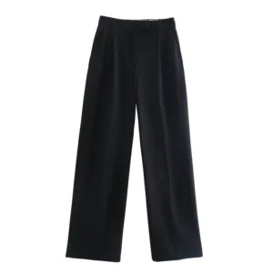 Pleated Wide Leg Trousers - Black