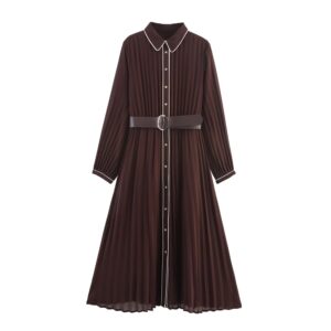 Belted Pleated Chiffon Dress