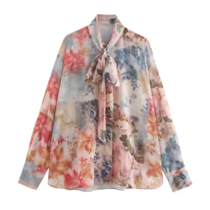 Tie-Neck Floral Blouse