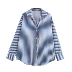 Striped Poplin Shirt - Navy Blue