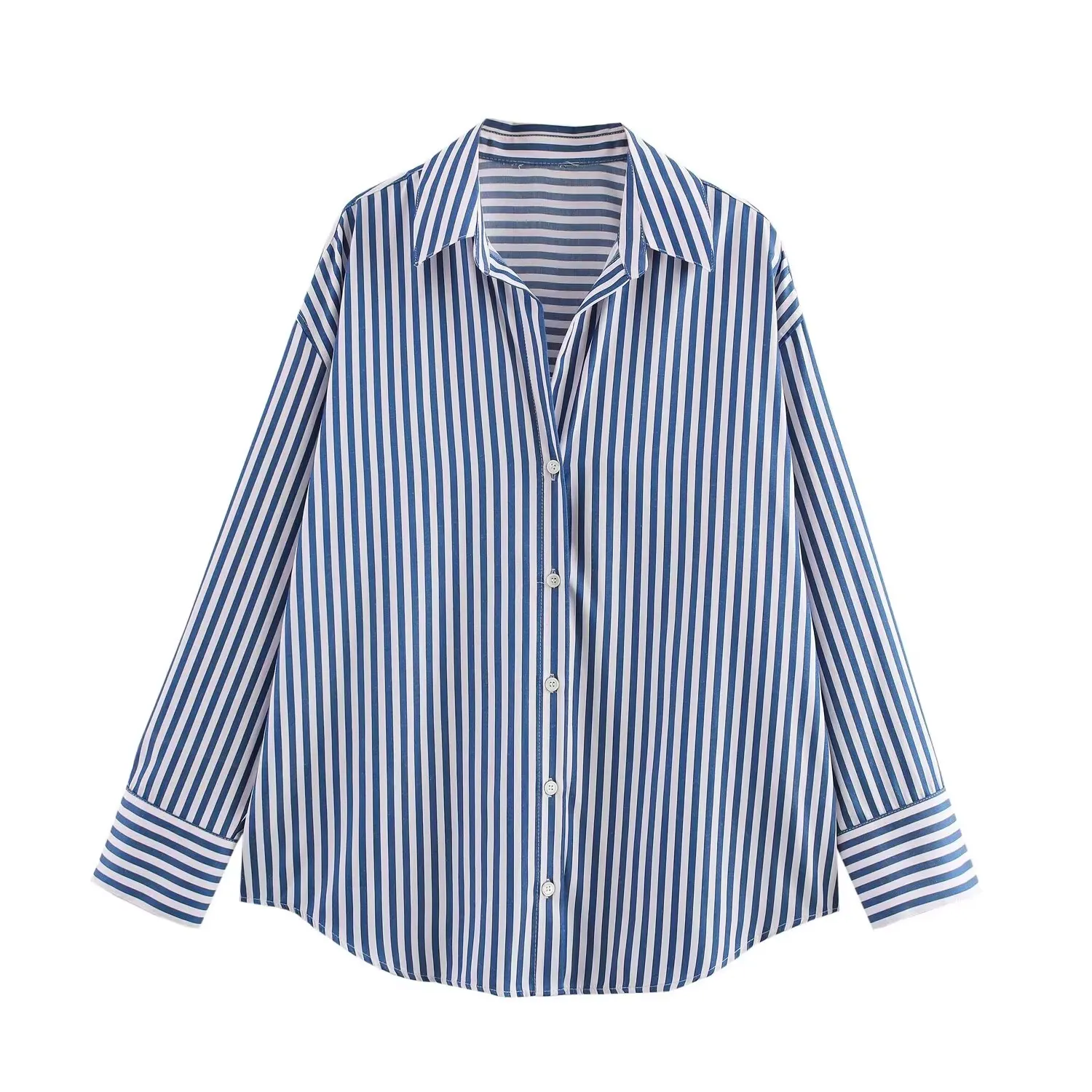 Striped Poplin Shirt - Navy Blue