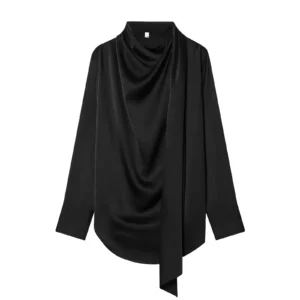 Tie-Neck Satin Blouse - Black