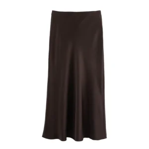 Elegant Satin Skirt - Dark Brown