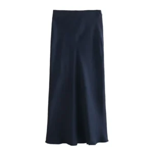 Elegant Satin Skirt - Navy Blue