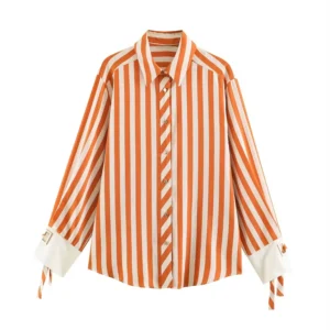 Striped Blouse with Bows - Orange